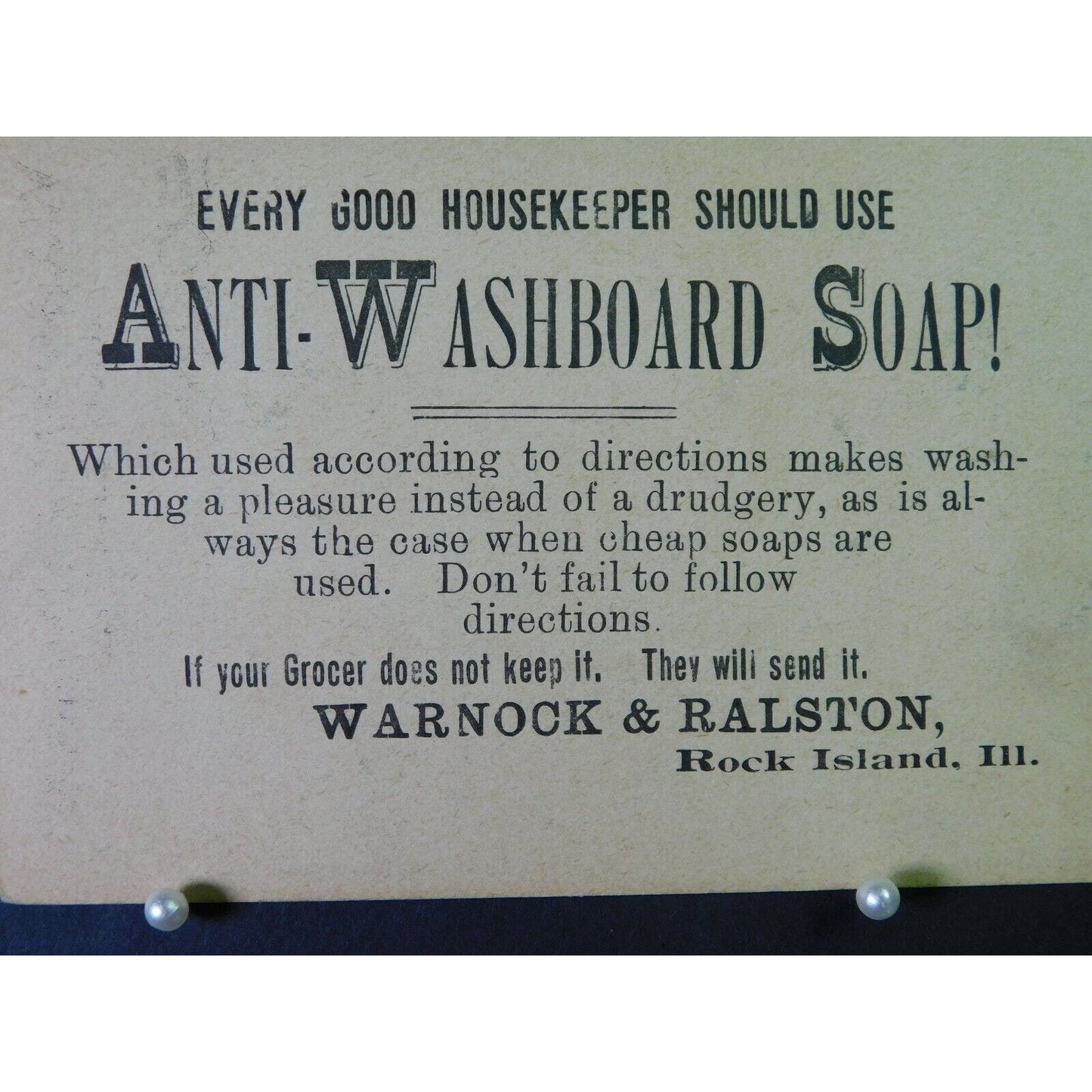 Victorian Advertising Trade Card - Wornock & Ralston Soaps Rock Island IL