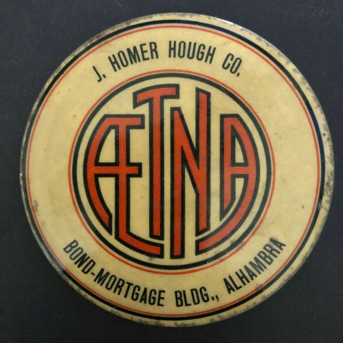 Aetna (Insurance) Advertising Mirror / Paperweight 3 1/4" "Homer Hough" c1950's