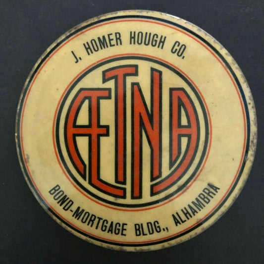 Aetna (Insurance) Advertising Mirror / Paperweight 3 1/4" "Homer Hough" c1950's