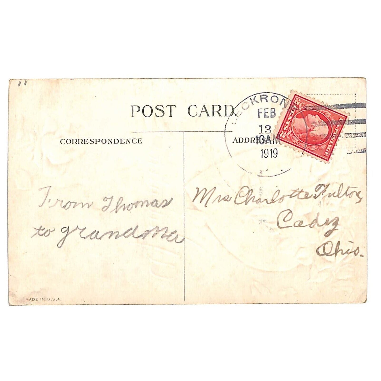 Valentine's Day Postcard "Valentine Poem" Heart / Embossed PM 1919