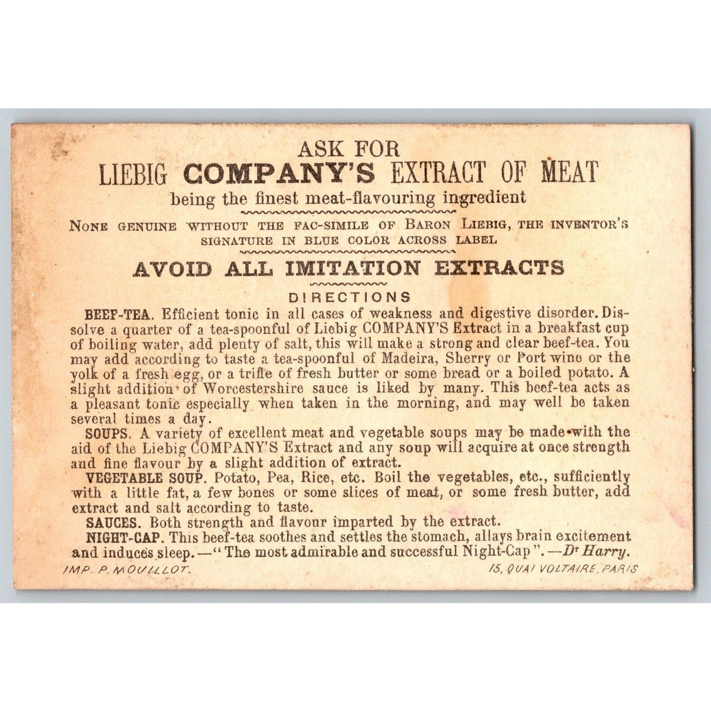 Asian Themed Victorian Trade Card Liebig Meat Extract Man Sits Admiring Product
