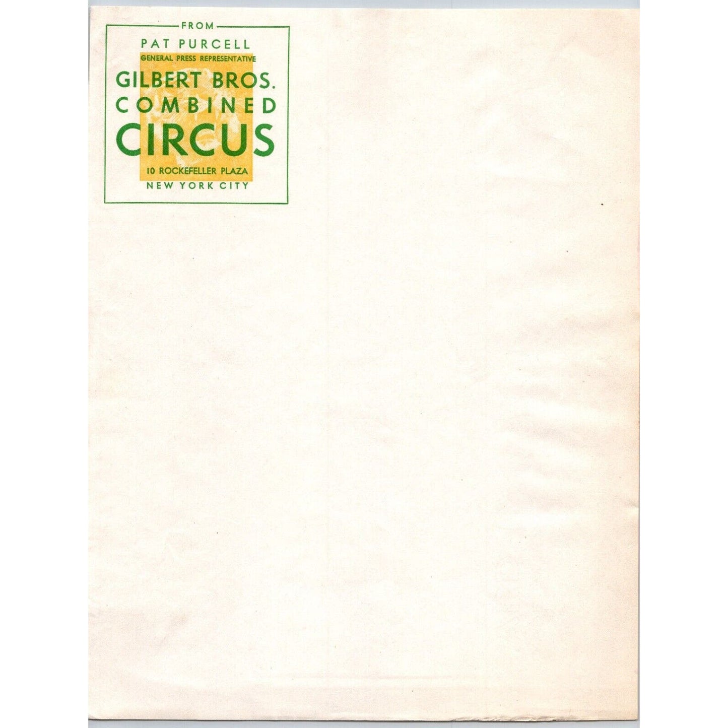 Gilbert Bros Combined Circus Press Letterhead Rockefeller Plaza NYC c1943 Scarce