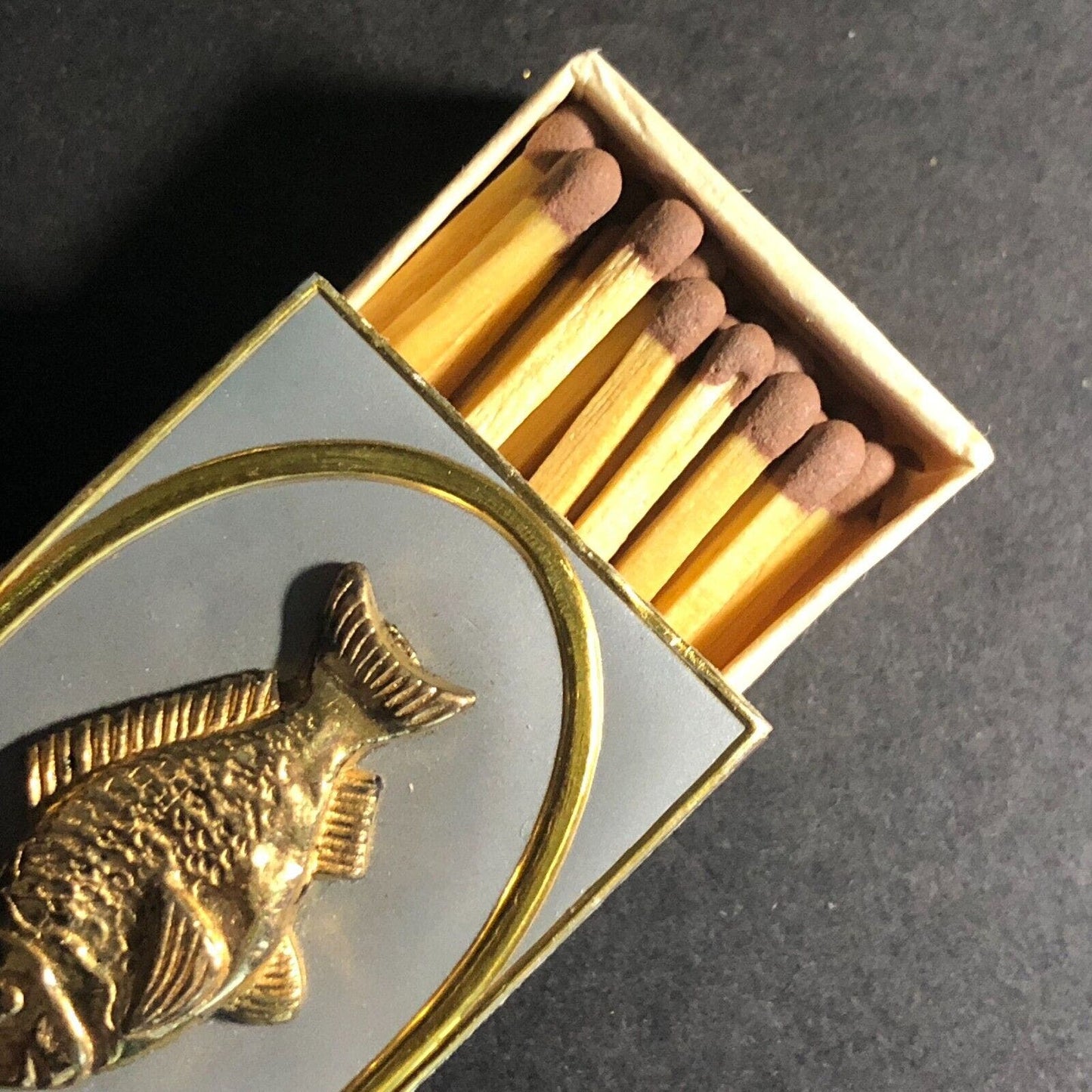 Foil Top Matchbox Matchbook w/ Affixed Metal Fish c1960's-70's VGC Scarce (#5)