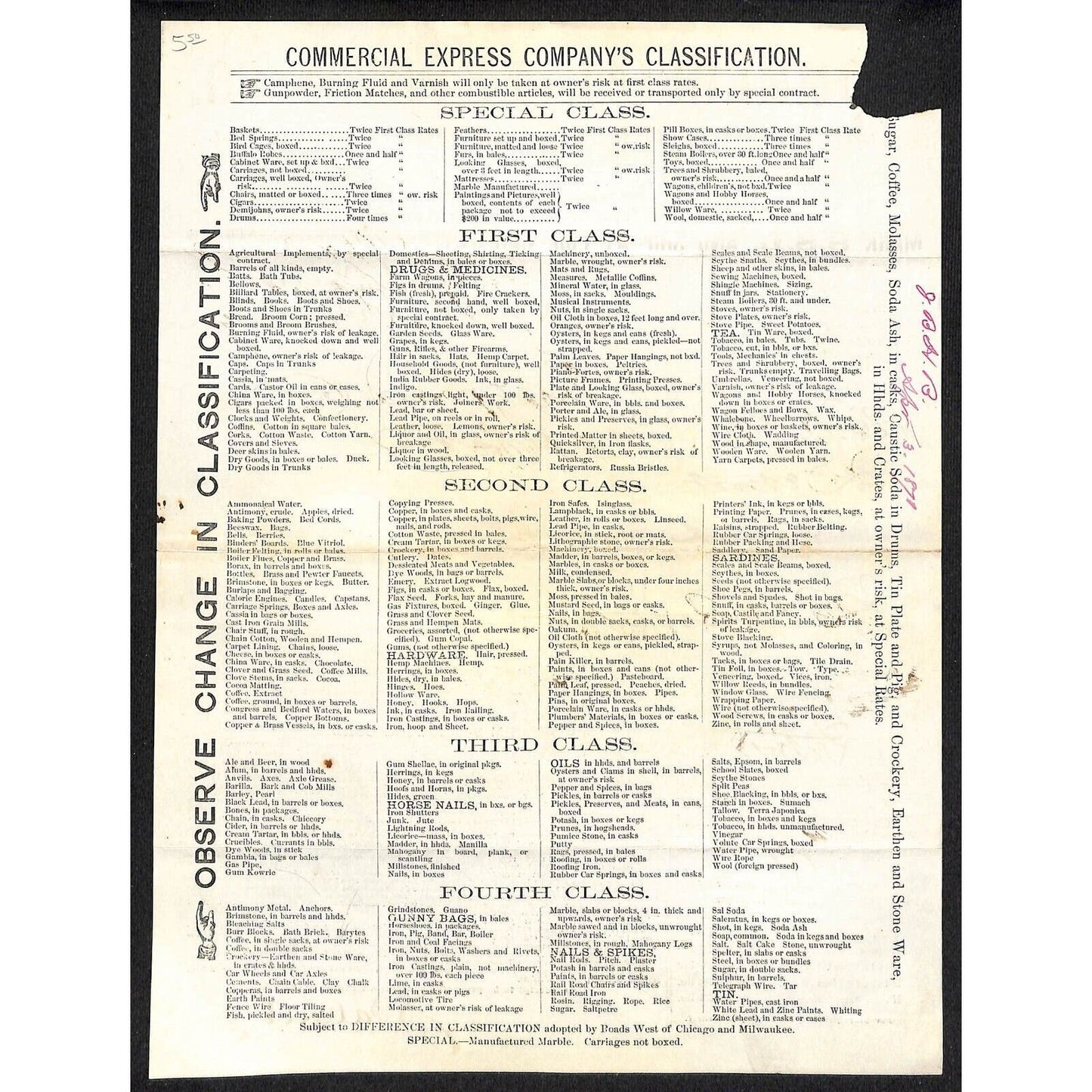 1871 Commercial Express Co. Broadway NYC Freight Bill of Lading Scarce