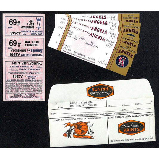 California Angels Tickets - 4 Unused 9/8/94 Strike - Game Not Played