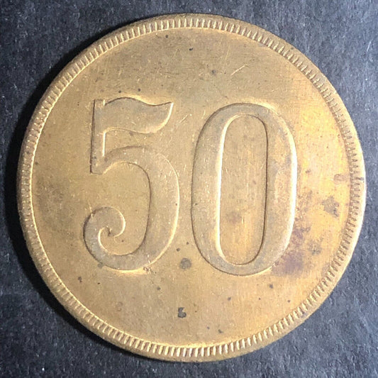 Large Brass Double Sided "50" Gaming ? Token 31mm