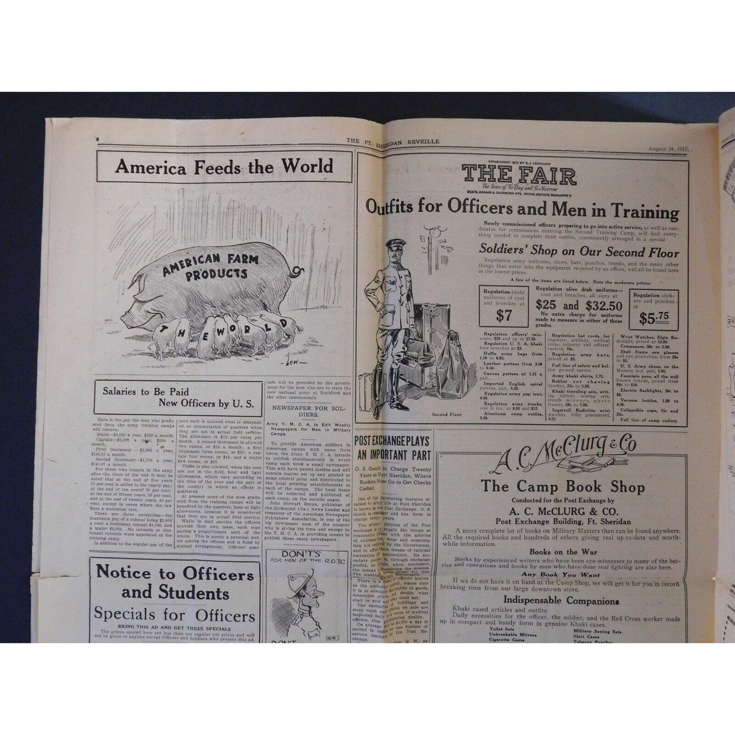 WWI Era Newspaper - The Fort Sheridan Reveille - Aug 24 1917 - 8 pgs.