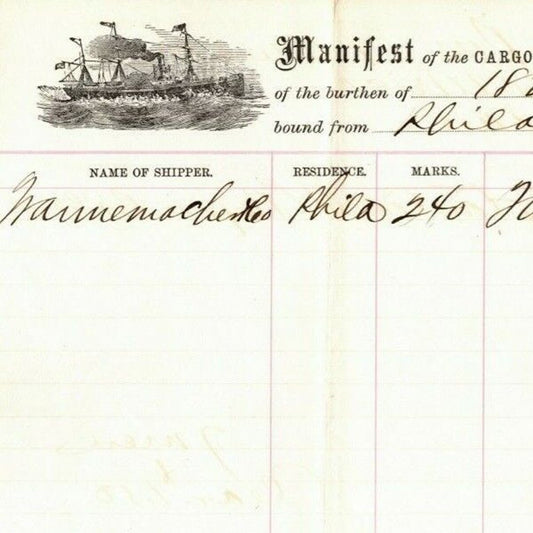 1871 Merchant Ship Cargo Manifest Document Schooner Hattie Ross to Portland Ore