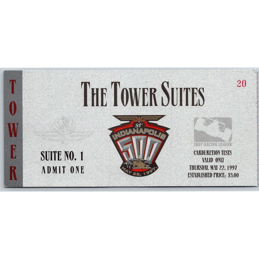 1997 Indy 500 Carburetion Day Tower Suites Ticket Stub IMS Indianapolis #20