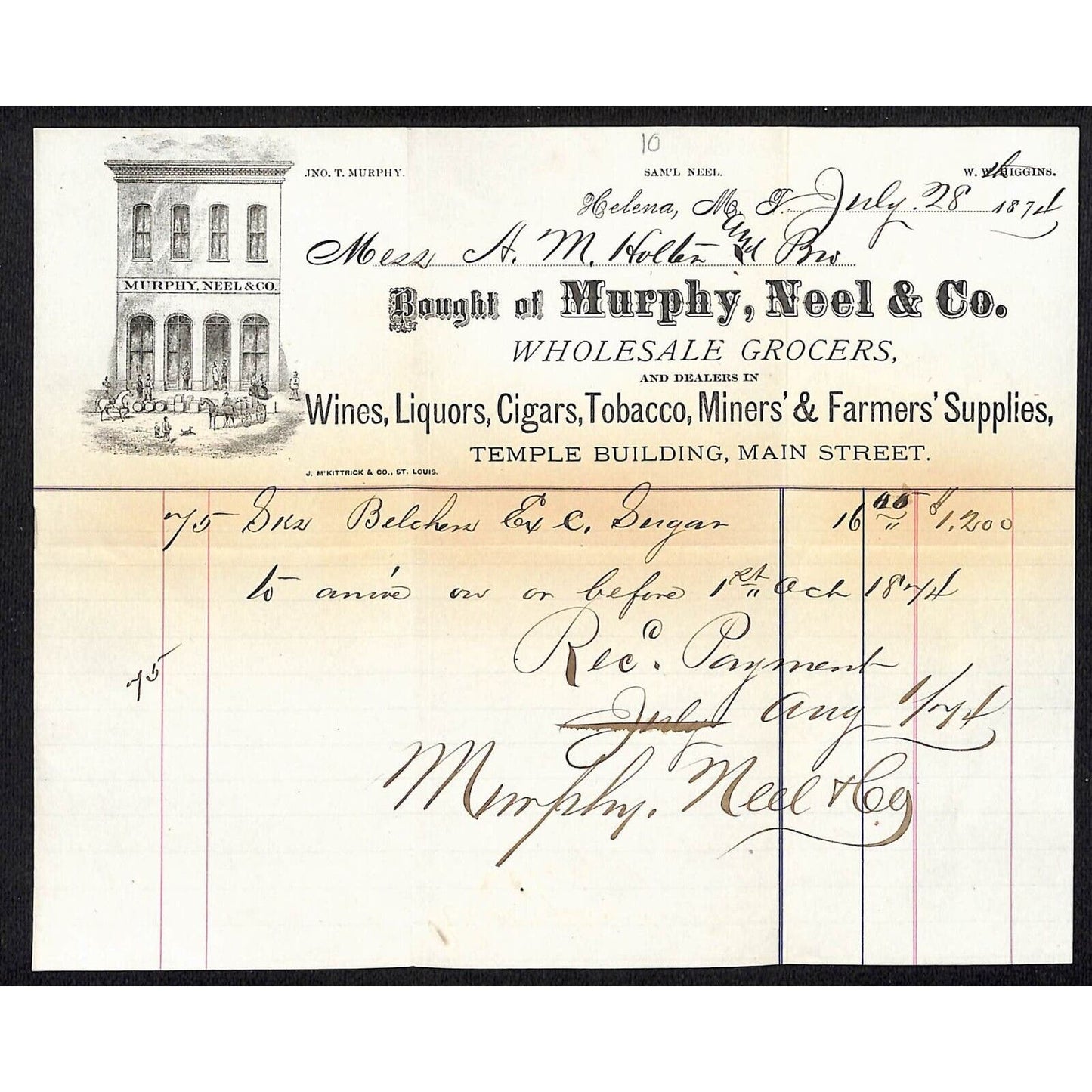 Helena, MT Murphy, Neel & Co. 1974 Letterhead $1,200 Sugar Purchase