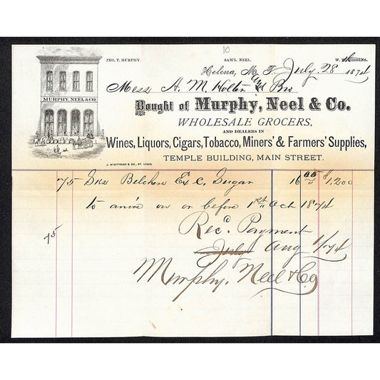 Helena, MT Murphy, Neel & Co. 1974 Letterhead $1,200 Sugar Purchase