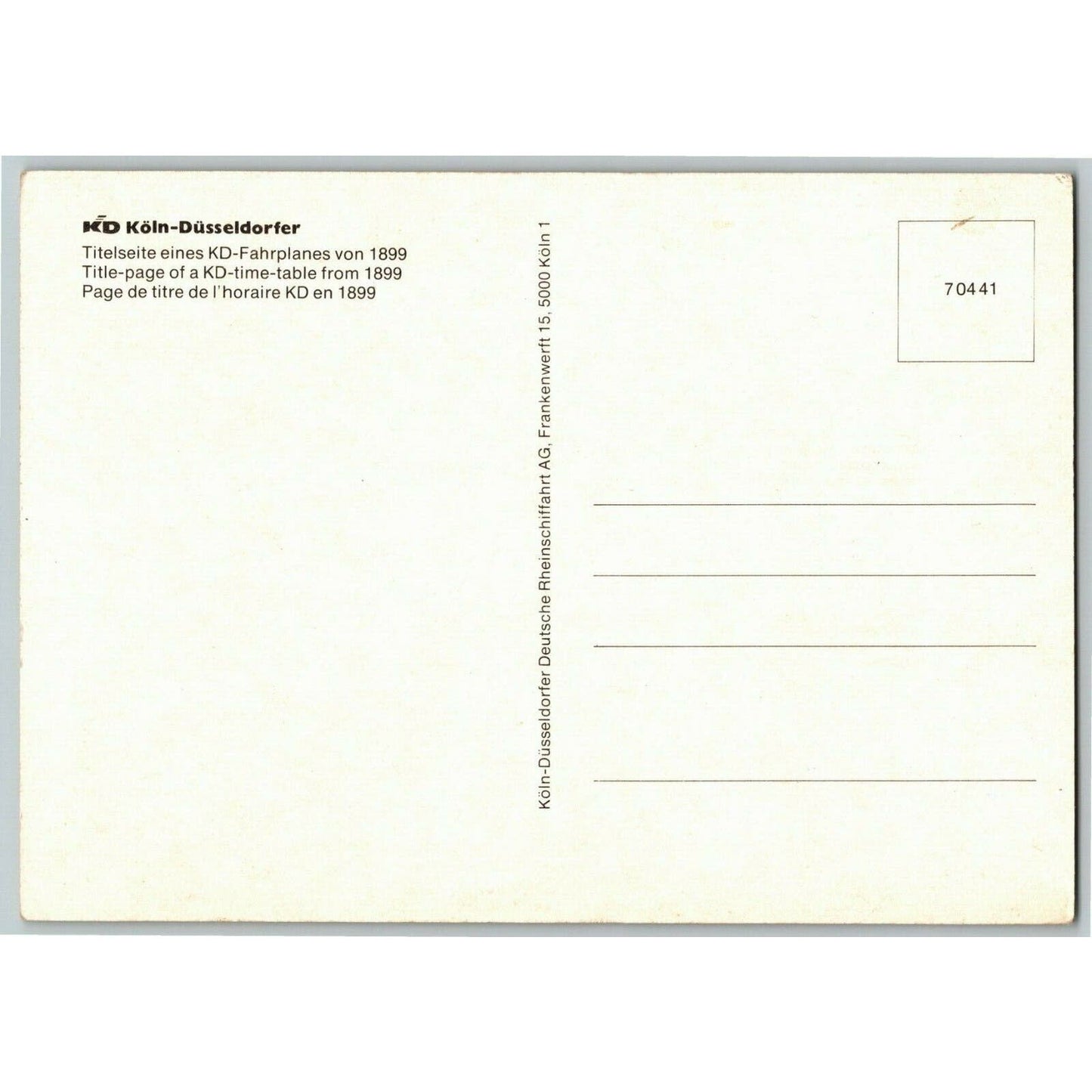 c1980's-90's Rhein-Dampfschiffahrt 1899 4" x 6" Reproduction Postcard