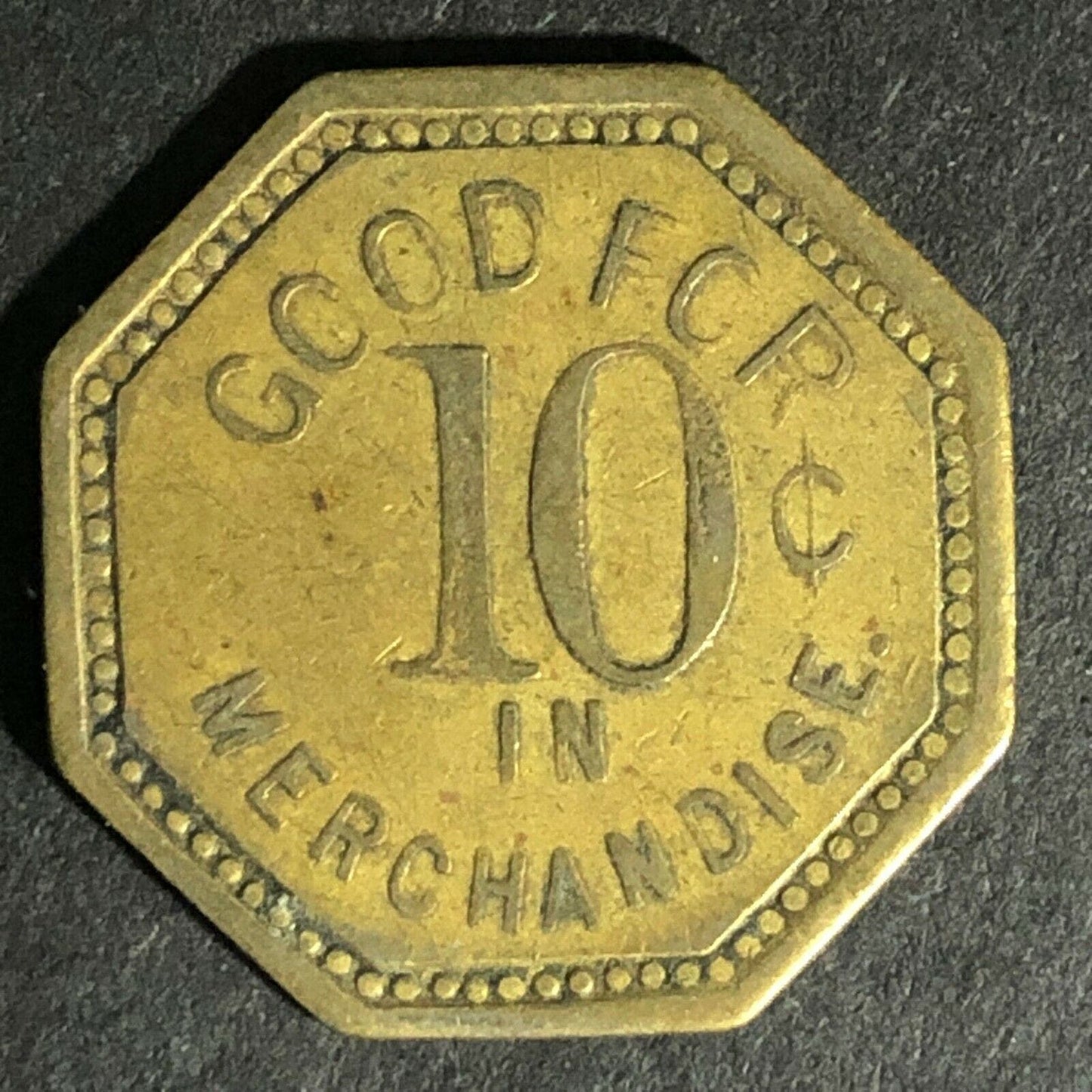 K.J. Taralseth Co. Warren, MN Brass Token G/F 10c 22.6mm Octagon Scarce