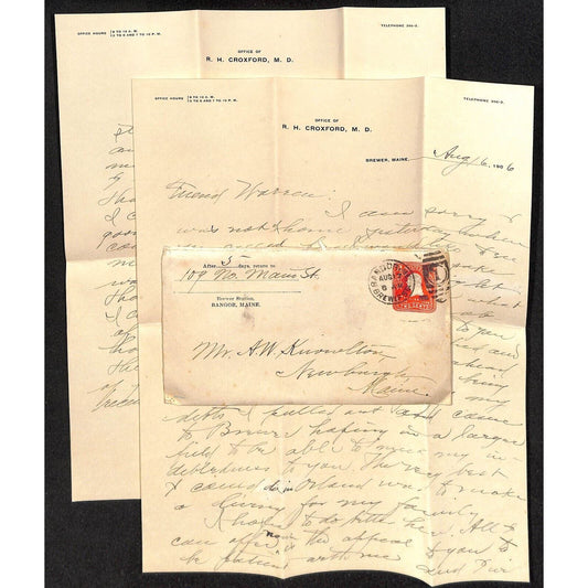 Newburgh, ME Amos W. Knowlton* 1906 Brewer R.H. Croxford, M.D. ALS re: Debts