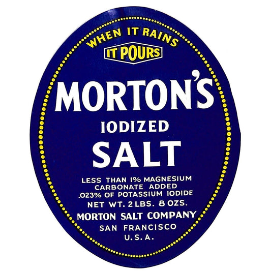 Morton's Iodized Paper Salt Label 2 Lbs 8 Ozs. San Francisco Stamped 1941 Scarce