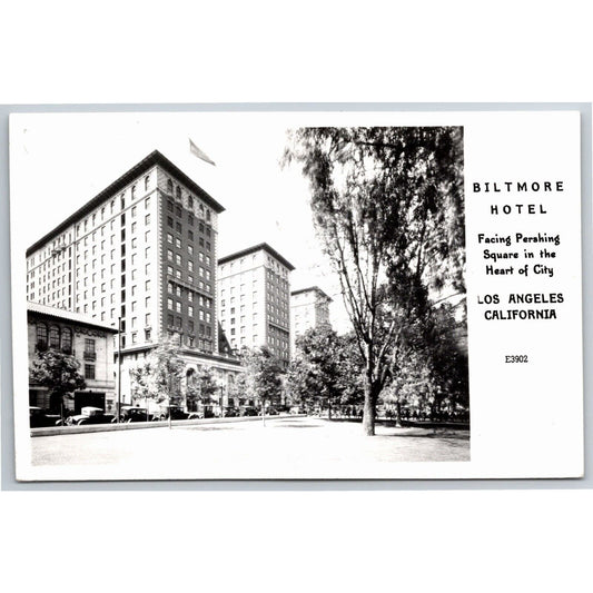 Biltmore Hotel Facing Pershing Square Los Angeles RPPC* Postcard VGC NP c1940's