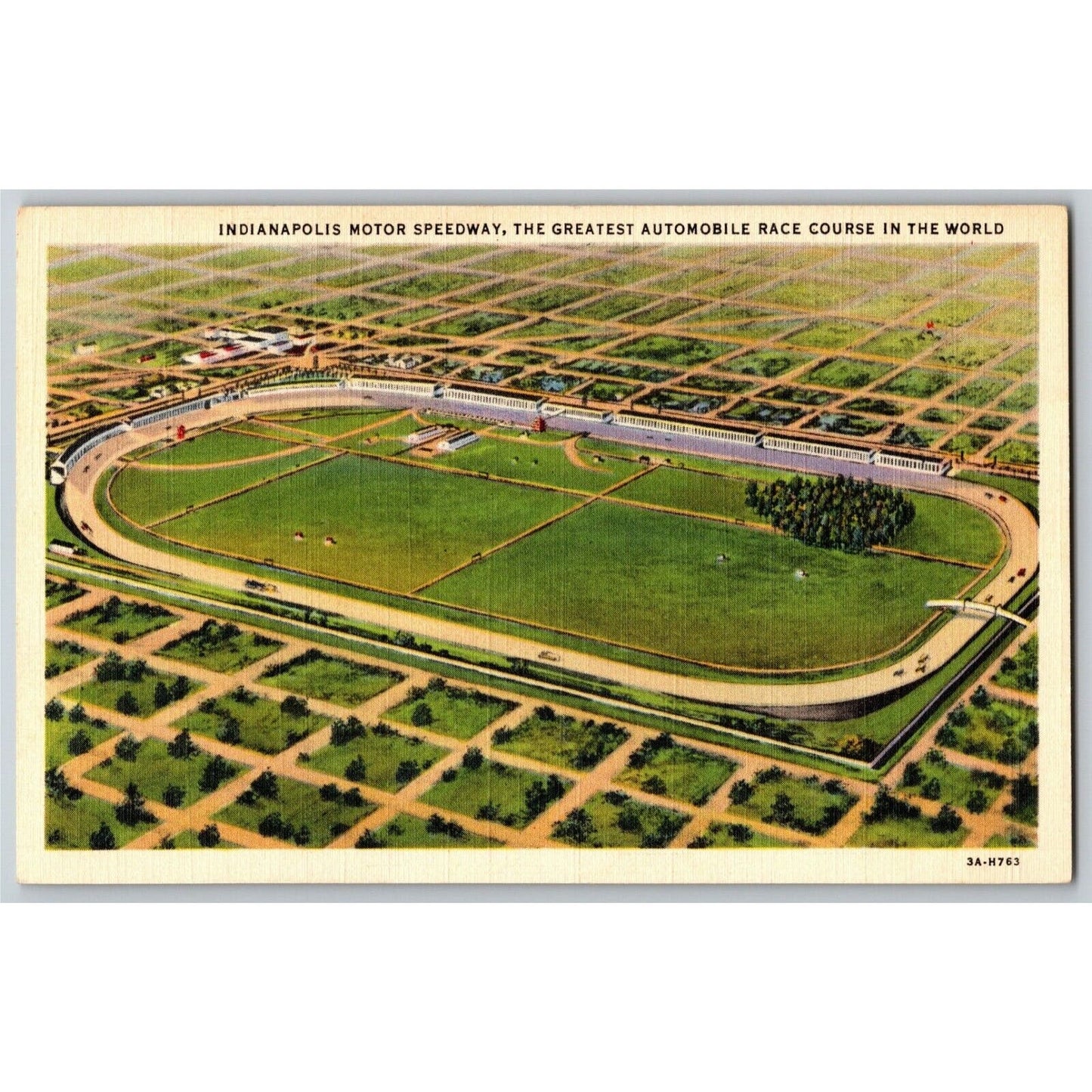 Indy 500 Linen Postcard 1930 "The Greatest Automobile Race Course" De Wolf News