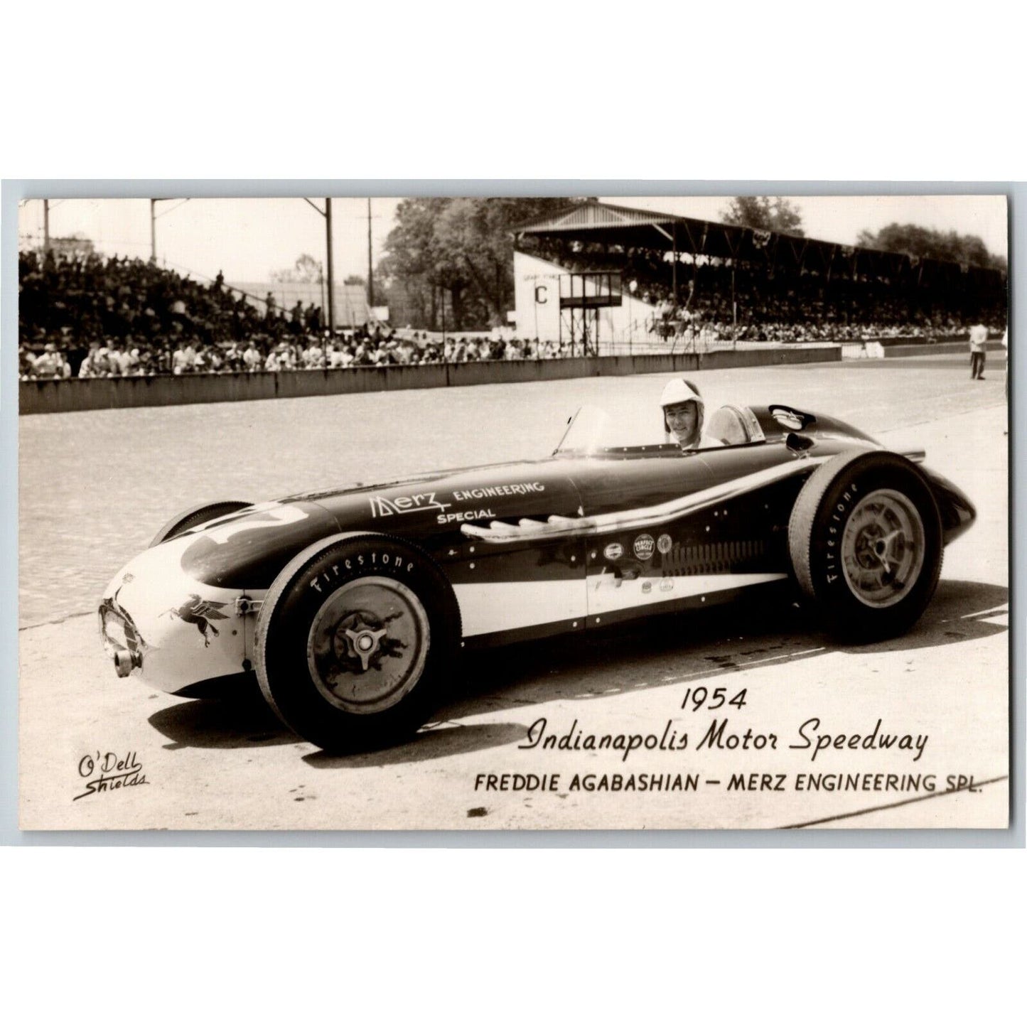 Indy 500 RPPC Postcard "1954 Freddie Agabashian" Official Race Photo Unposted VG