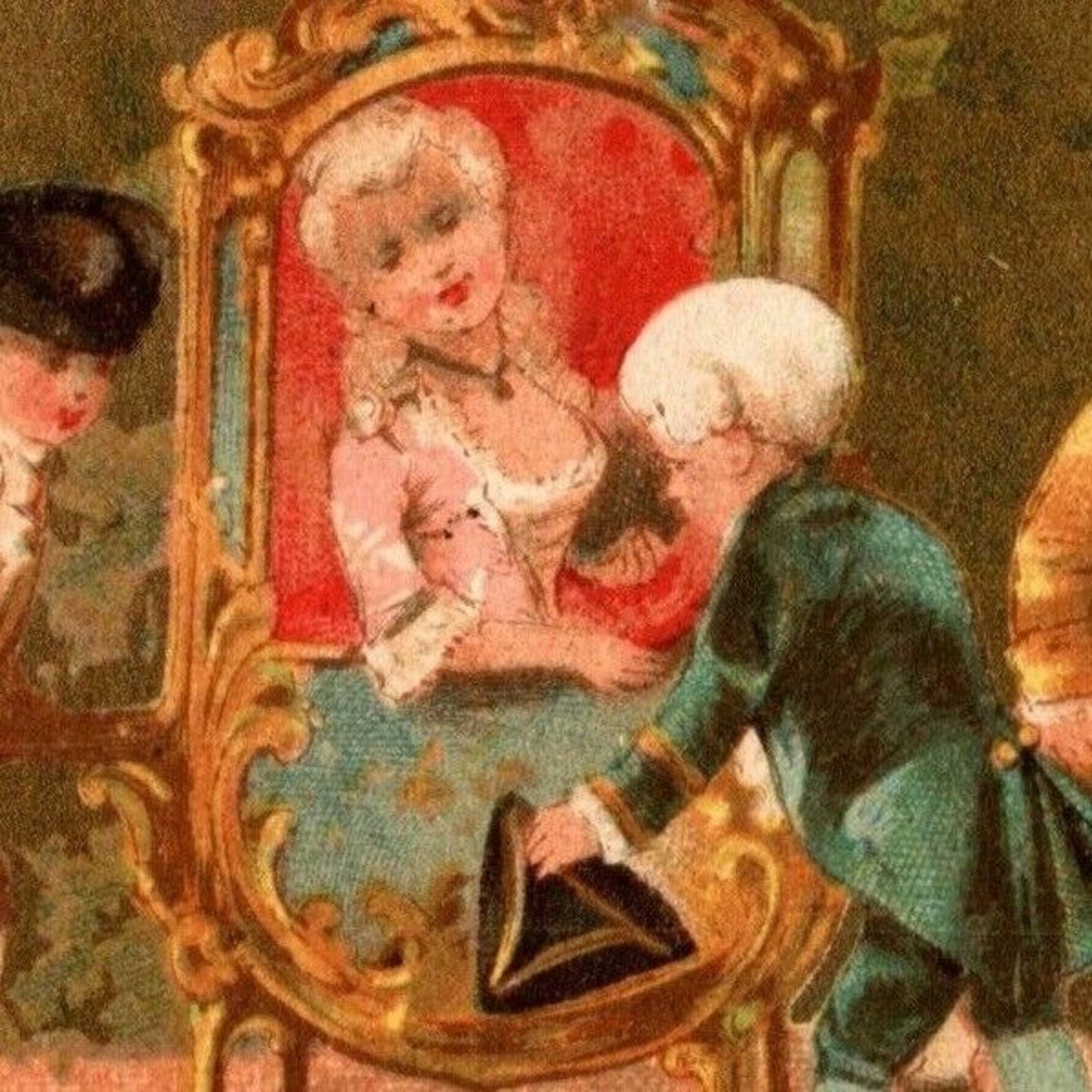 French Victorian Trade Card Chocolat Guerin-Boutron - En Chaise A Porteurs