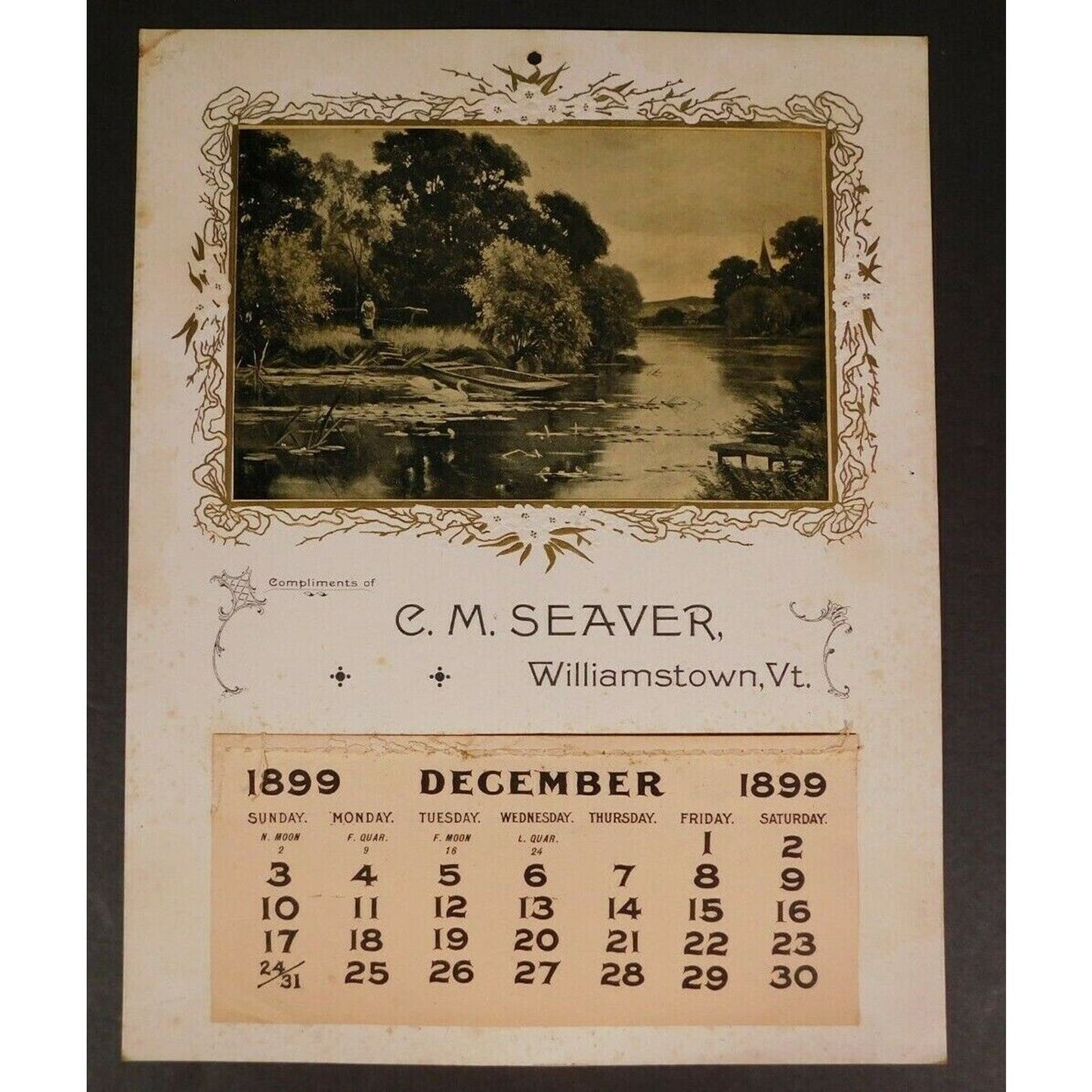 C. M. Seaver 1899 Calendar Williamstown Vermont - Stream Scene