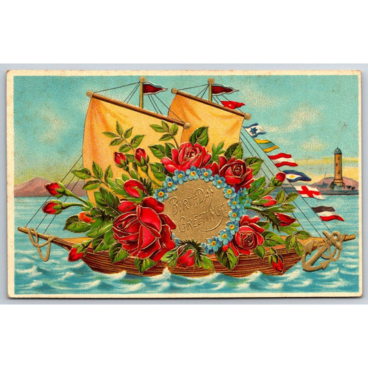 ABC Bread Butter Krust "Birthday Greetings" Advertising Postcard Boat c1911-15