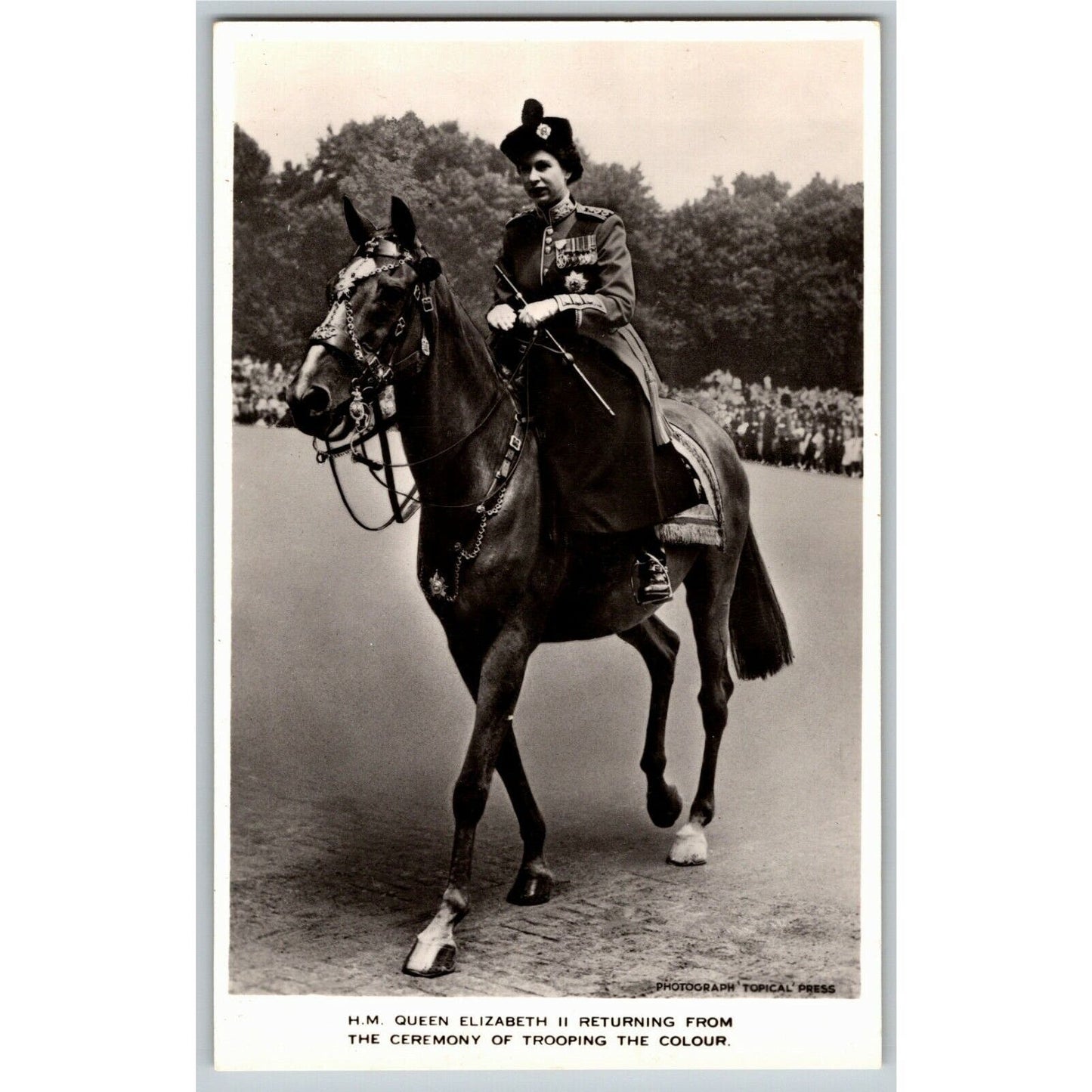 Queen Elizabeth II - On Horse Trooping the Colour - RPPC Postcard Unposted