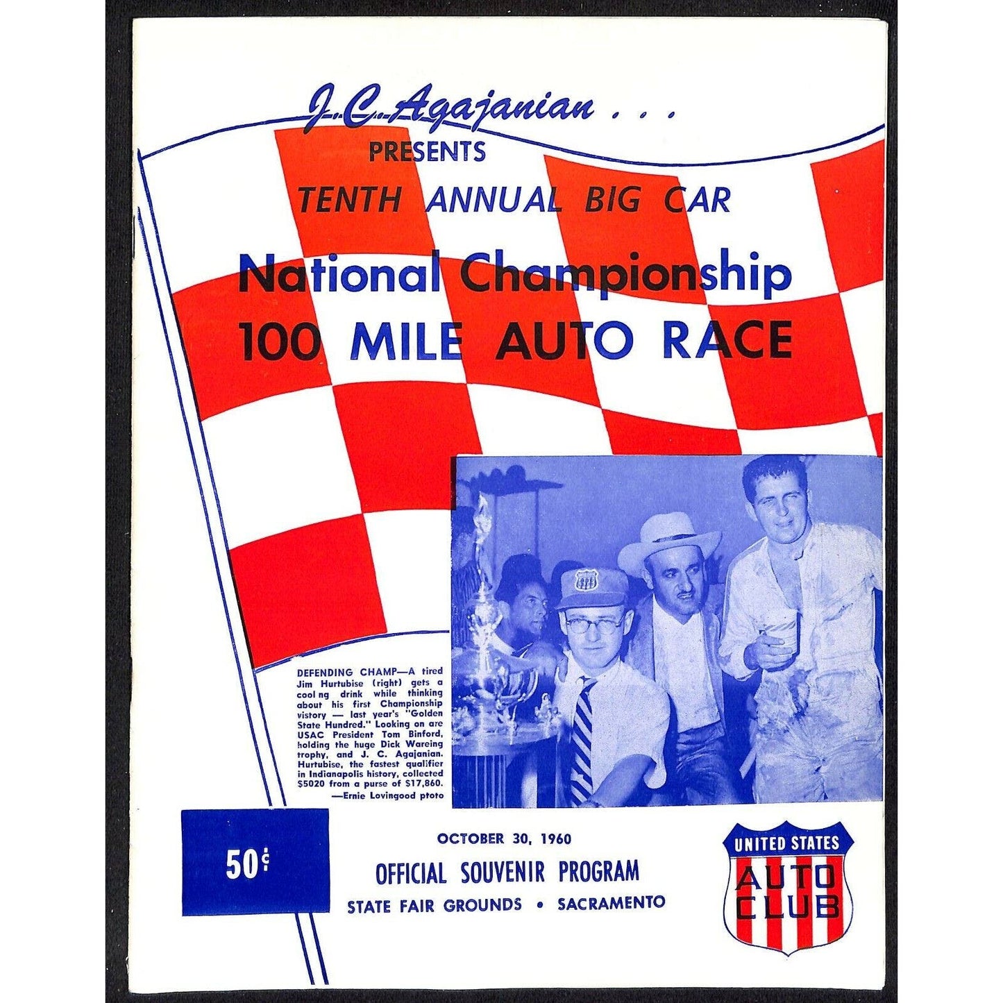 Scarce 10/30 1960 Sacramento State Fair USAC Racing Program Big Car 100 Mile