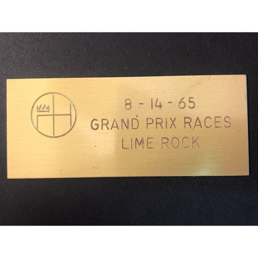 BSCOA 1965 Grand Prix Races Lime Rock Brass Dash Wall Plaque 8/14/65