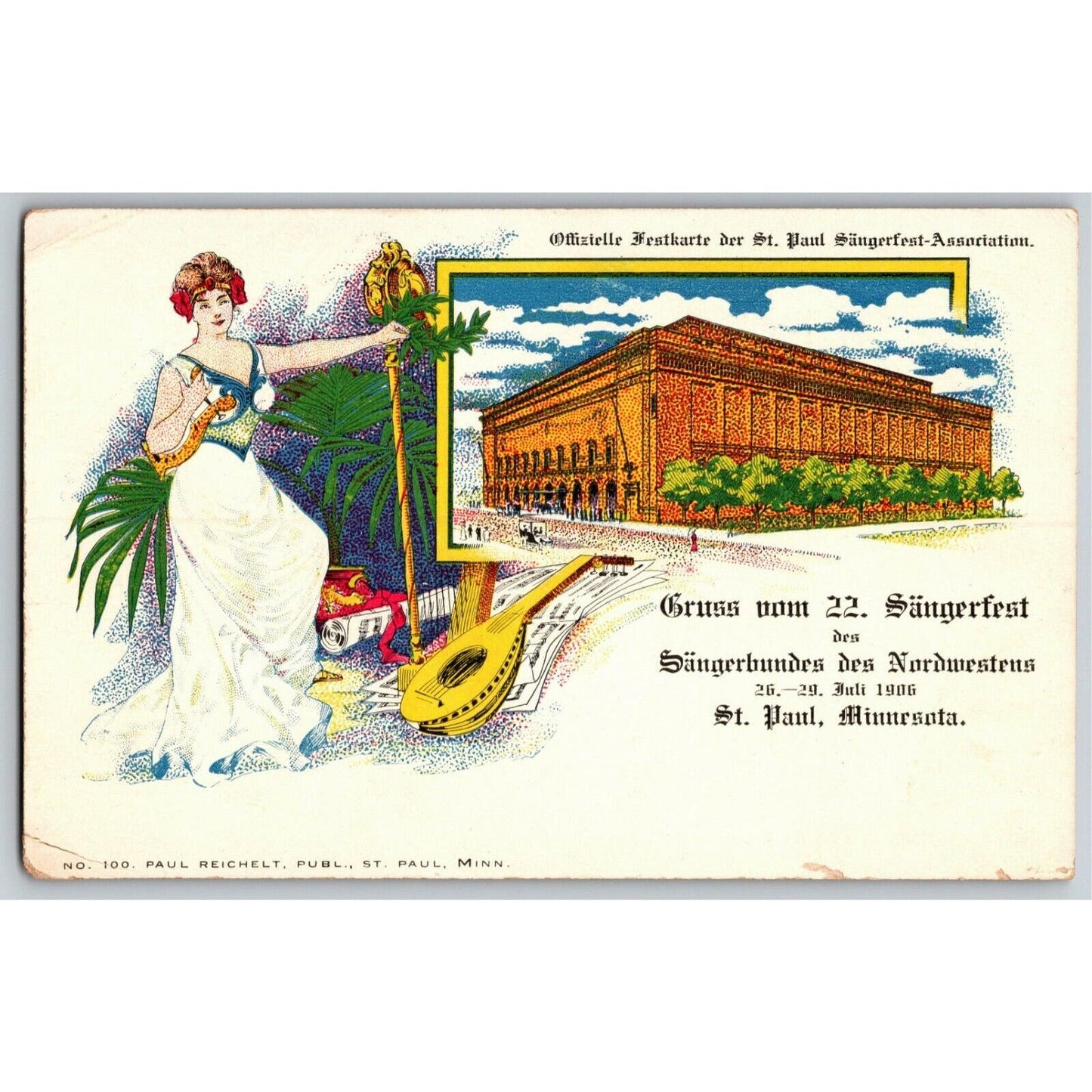 c1906 Postcard "Gruss num 22. Sängerfest des Sängerbundes" St. Paul, Minnesota