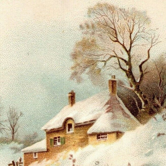 "The Matchless Shaw Piano" Outdoor Winter Home Scene - Victorian Trade Card