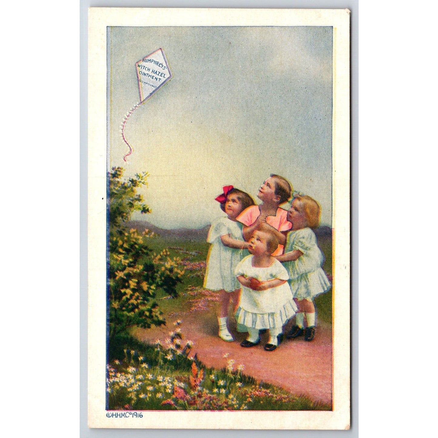 Humphrey's Witch Hazel Ointment Advertising Postcard Kids Fly Kite PM c1916-20's