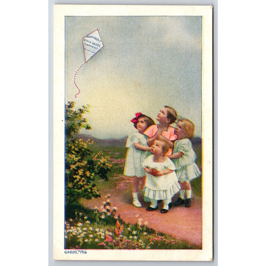 Humphrey's Witch Hazel Ointment Advertising Postcard Kids Fly Kite PM c1916-20's