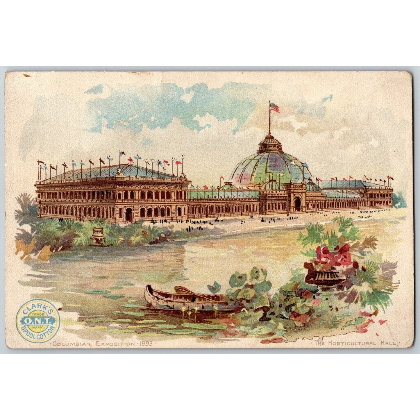 Large 1893 Chicago Fair Trade Card O.N.T. Clark's Cotton Needles Threads Sewing