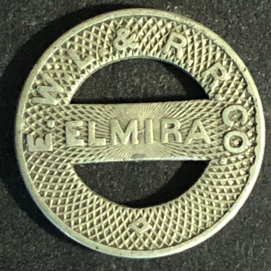 E. W. L. & R. R. Co. Elmira (NY) WM G/F One Fare Transit Token 16mm Scarce