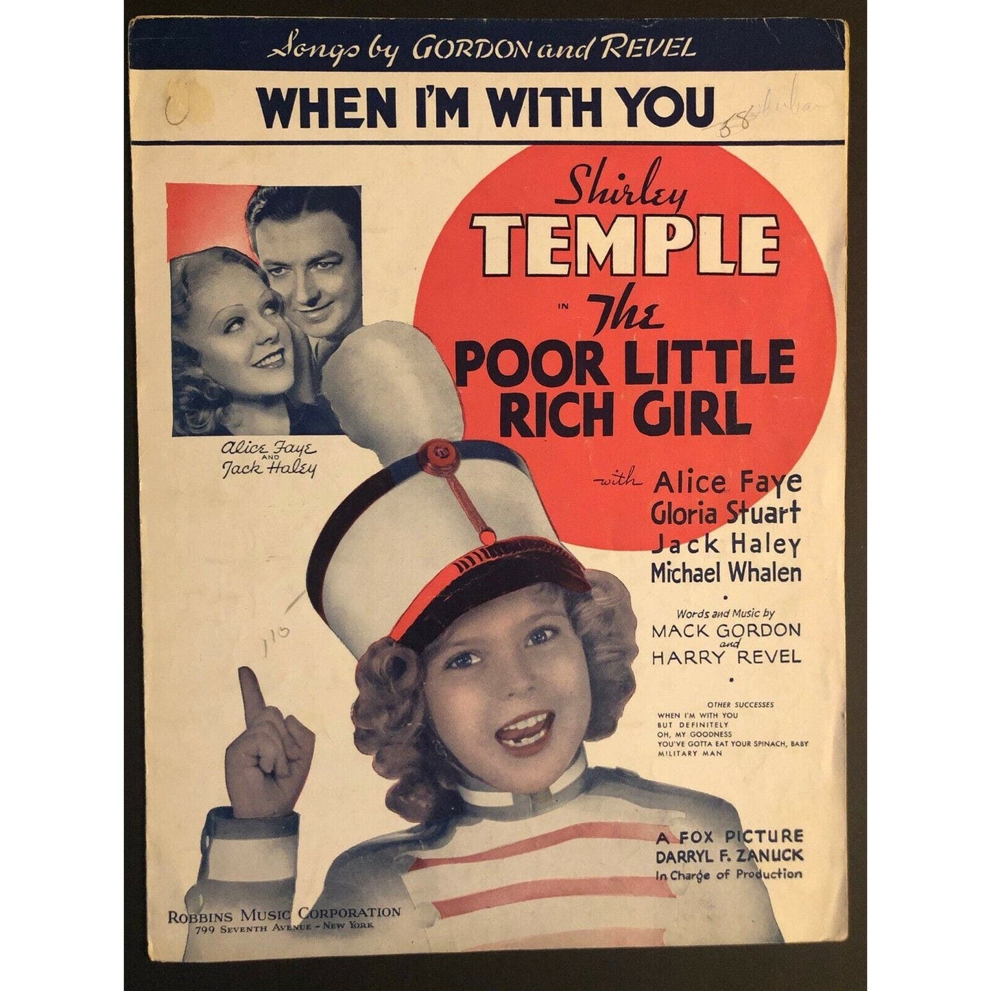 1936 Sheet Music "When I'm With You" from "Poor Little Rich Girl" Shirley Temple