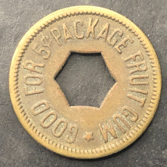 Good for a 5¢ Package of Fruit Gum Trade Token Brass 21mm