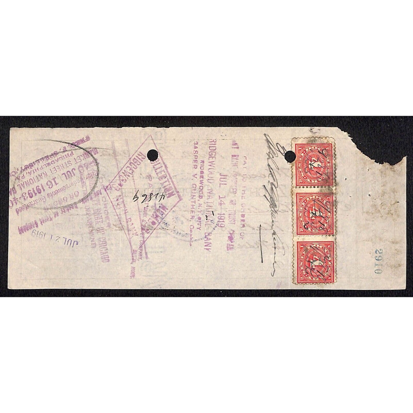 Zach A Oppenheimer / Leys Jewelry Butte, MT 1919 $526.50 Promissory - Tax Stamps