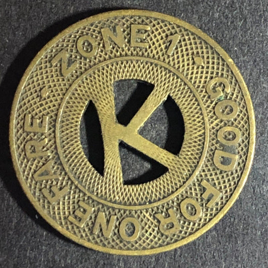 C.T.C Kingsport, TENN -- G/F One Fare Zone 1 "Hanging K" Token 23mm Scarce