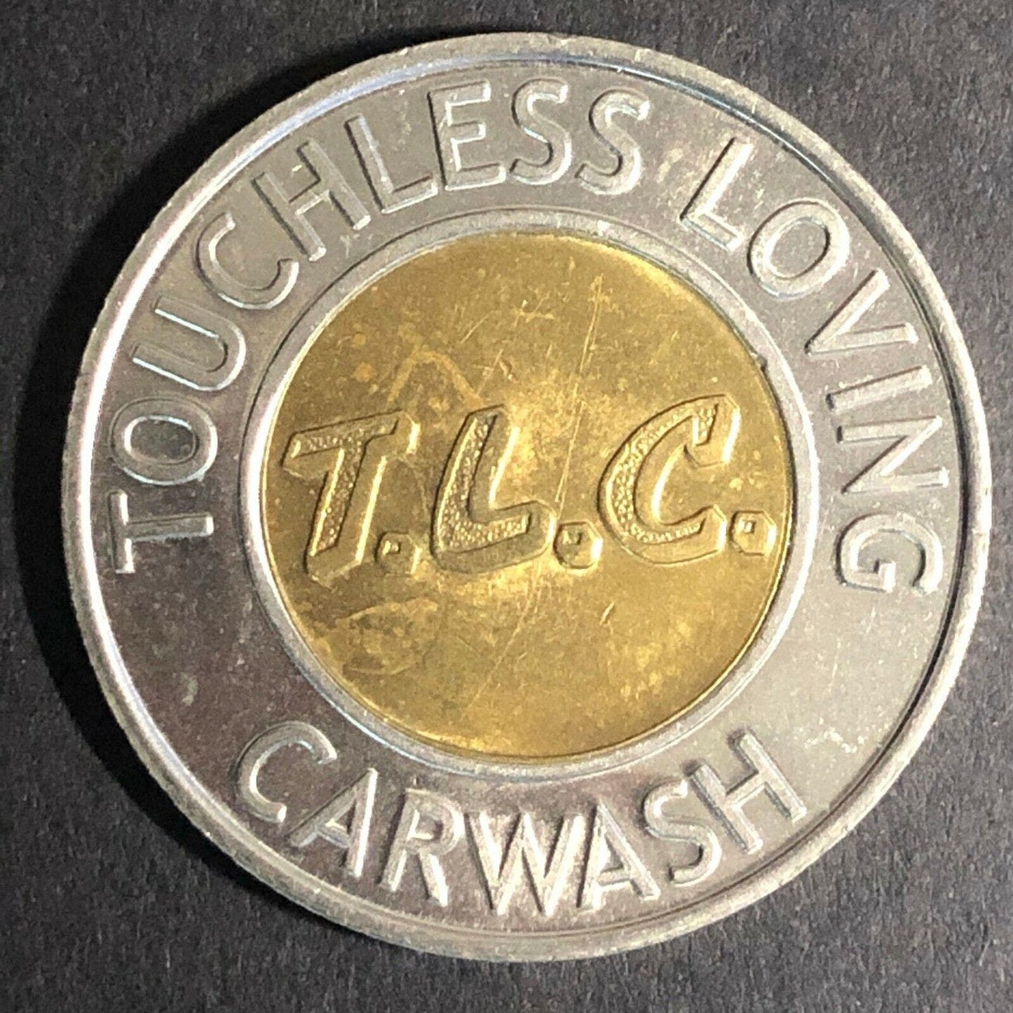 27.25mmTLC "Touchless Loving Care" Bimetallic Car Wash Brass Token Fauver Coll.