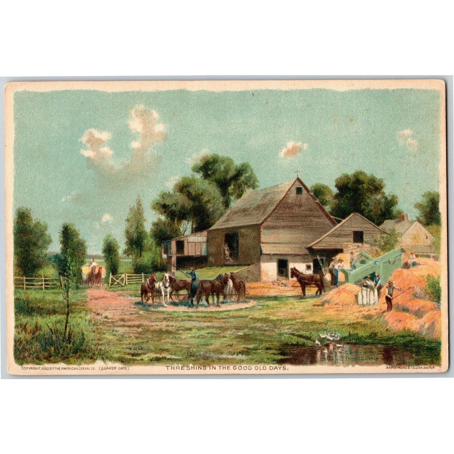 American Cereal Co.'s Quaker Oats Trade Card Likely 1893 Chicago Fair Threshing