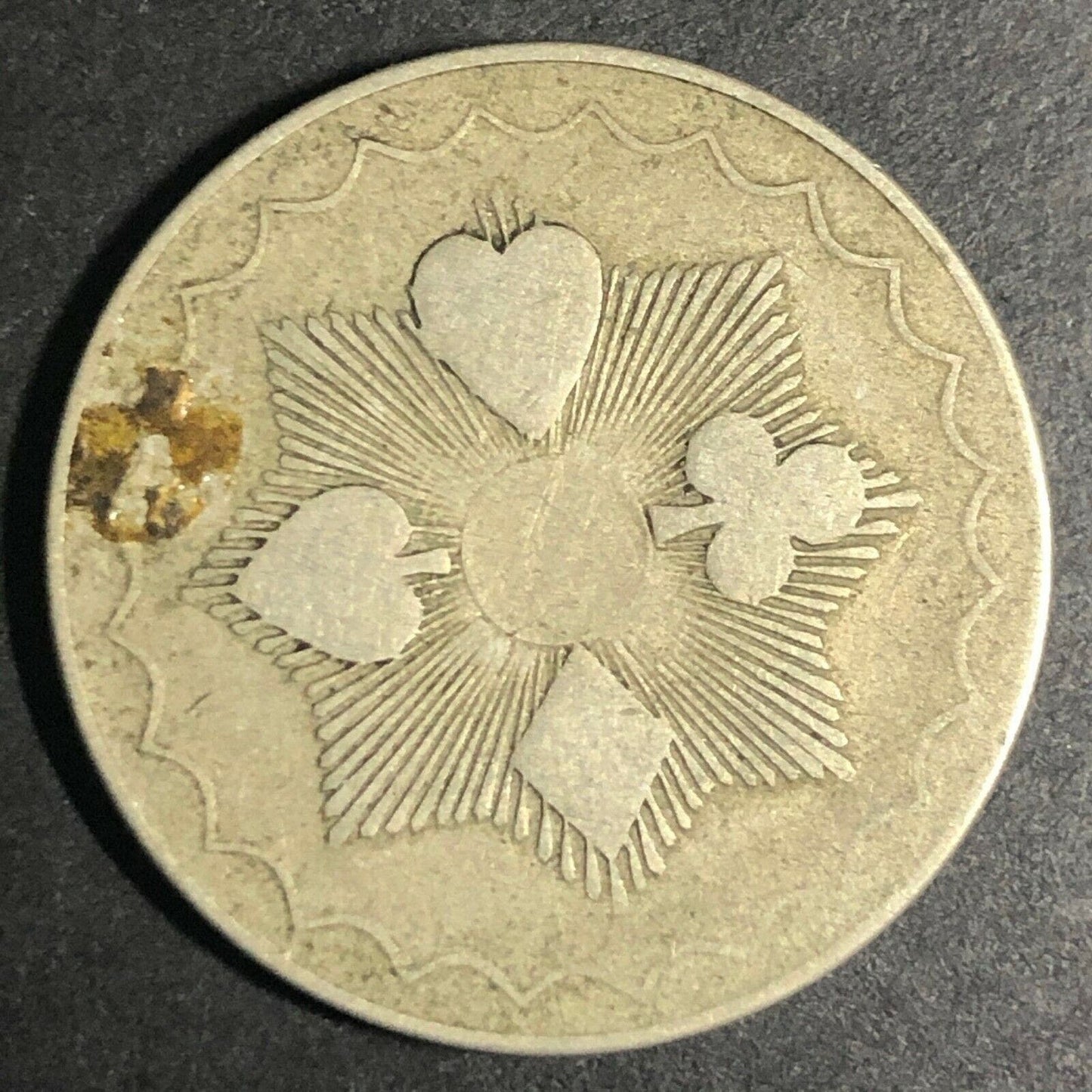 Brass 22.45mm U.S. "1" Four Suits Radiant Gaming Counter Token Fauver Collection
