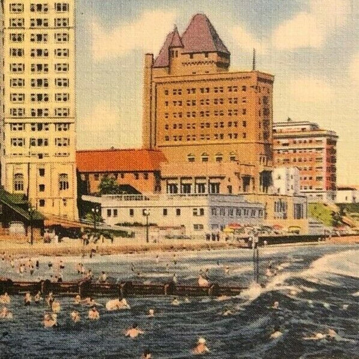 Vintage Linen Postcard - Surf Bathing Long Beach, California