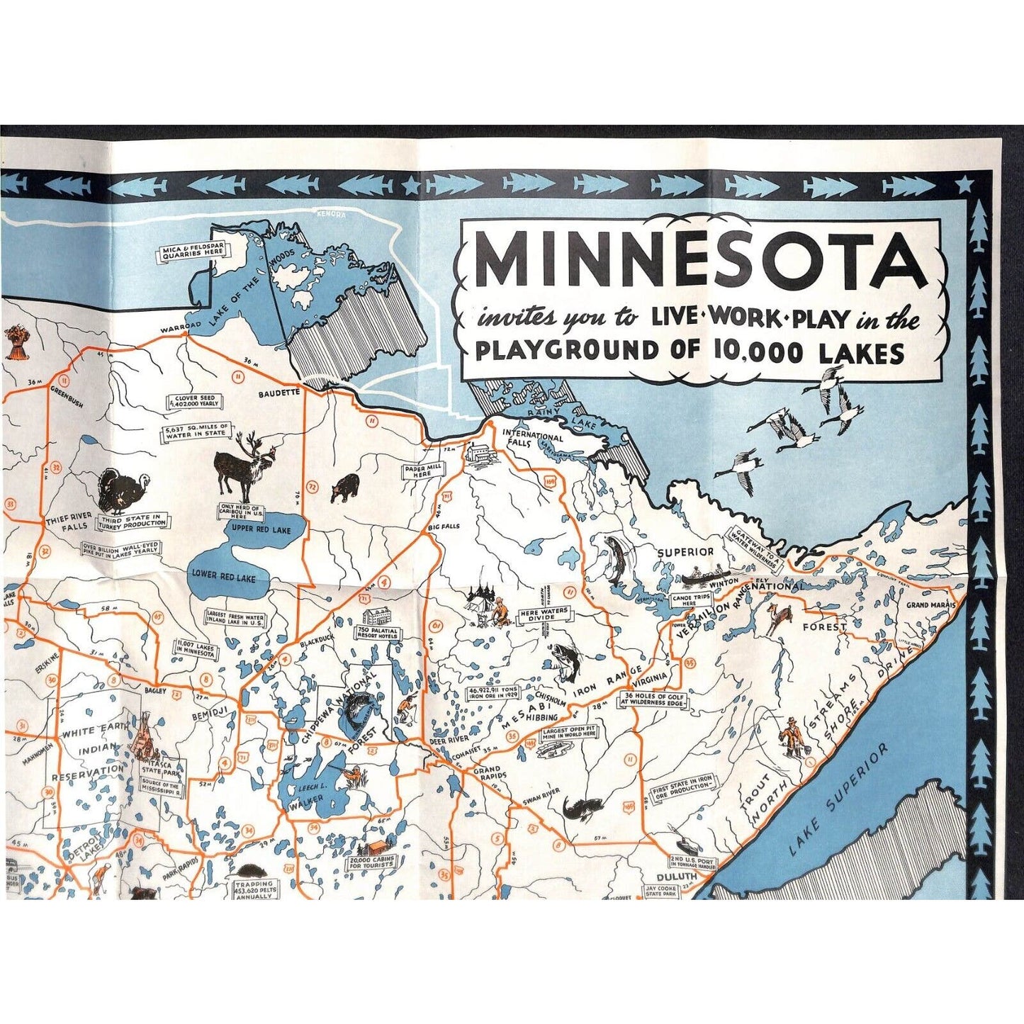 Minnesota "Where Dreams Still Come True" Map c1934 VGC Chicago World's Fair*