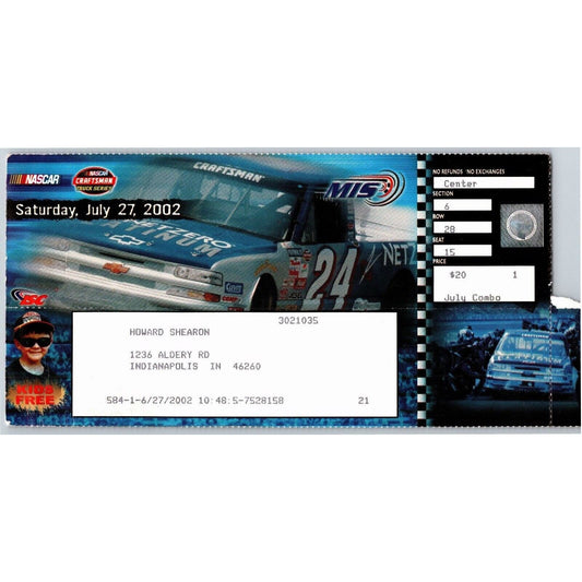2002 Michigan International Speedway Indy 400 Saturday Ticket Stub - Seat 15