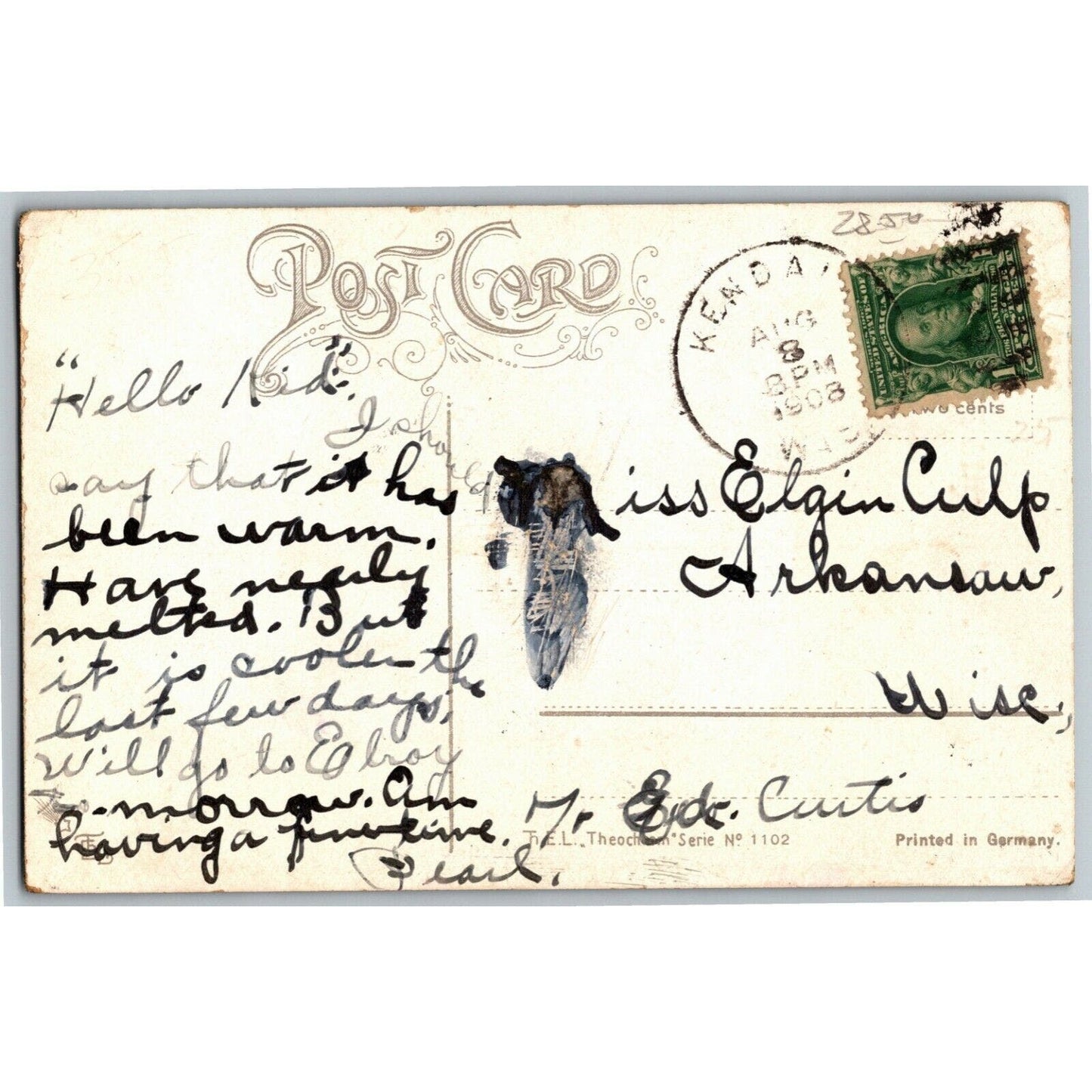 US Flag Patriotic Postcard 1908 "Long May She Wave!" Greeting From Kendall, WI