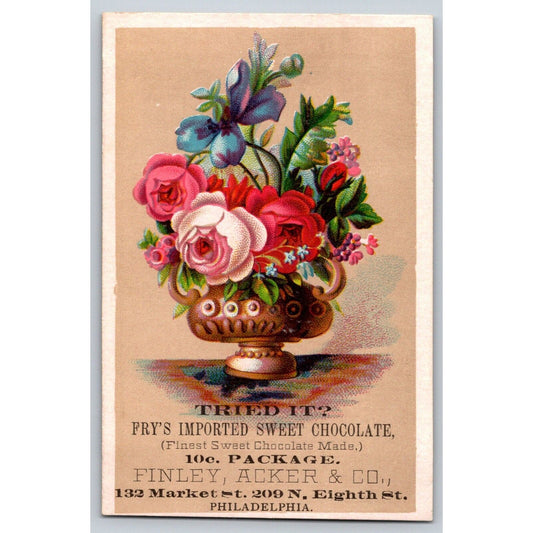 Finley, Acker & Co. Philadelphia Victorian Trade Card Fry's Imp. Sweet Chocolate