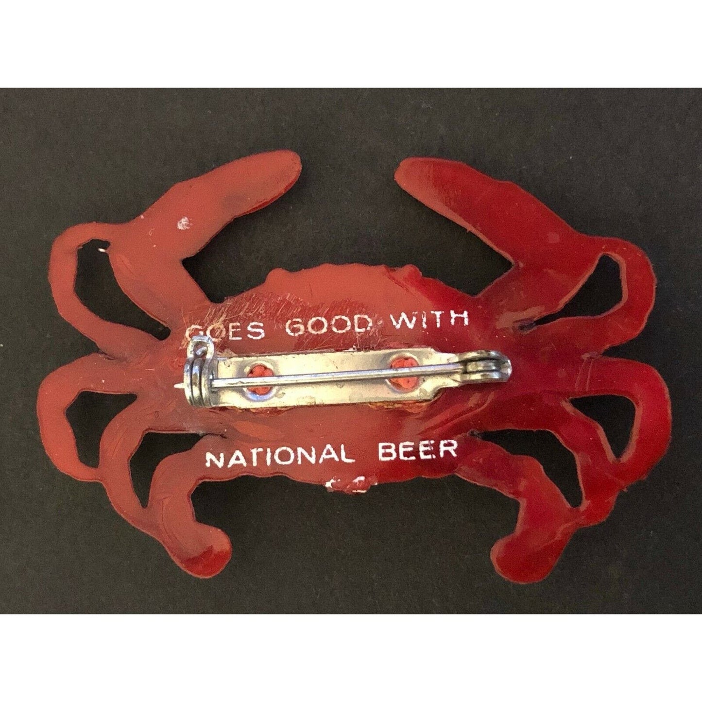 Vintage Plastic Lobster Lapel Pin "Goes Good With National Beer" c1960's-70's