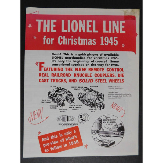 1945 Lionel Trains Red & White Christmas Line - 1 Page Folded Sheet VGC