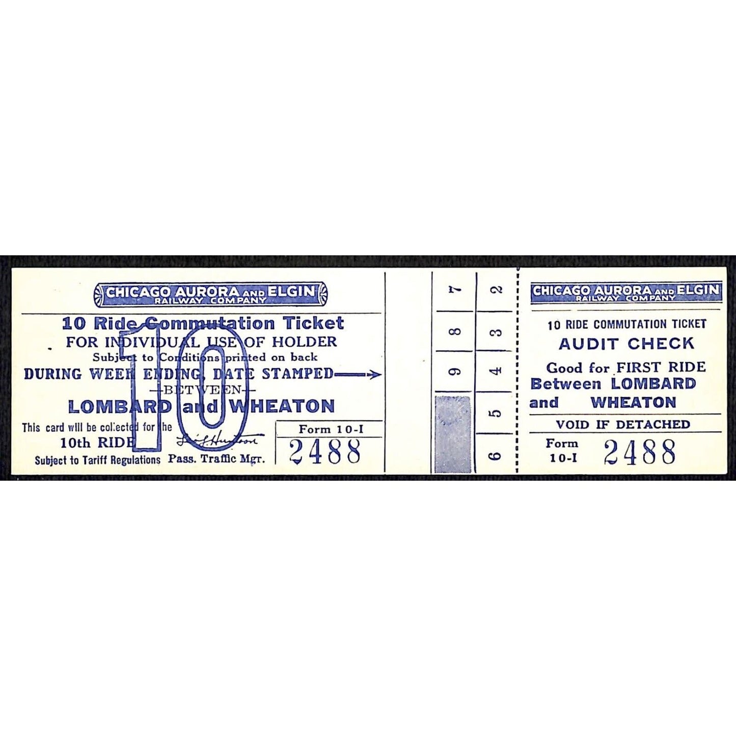 Chicago Aurora and Elgin Railway (1902-57) 10 Ride Ticket Lombard / Wheaton
