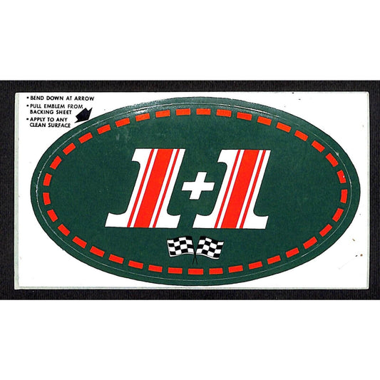 1+1 Racing Auto Sticker Decal c1970 w/ Crossed Checkered Flags - 5"
